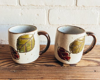 Set of Two Vintage Leaf Mugs