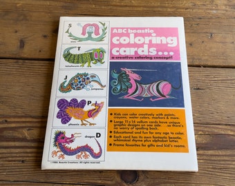 Vintage Coloring Book - ABC Beastie Coloring Cards - 1988 - Deadstock NIB Unopened