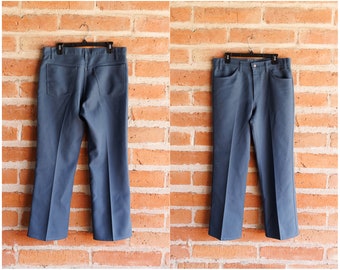 Vintage 70s Levi&#39;s Light Navy Blue 517 Polyester Pants - Bell Boot Wrangler Rancher Flare (35x29)