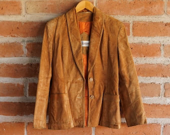 Vintage 70s Brown Suede Casual Corner Western Leather Blazer Jacket Coat - Francoise Moreau