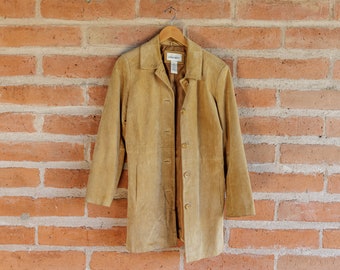 Vintage 90s Cherokee Suede Leather Western Trench Barn Ranch Coat Jacket - Size Medium