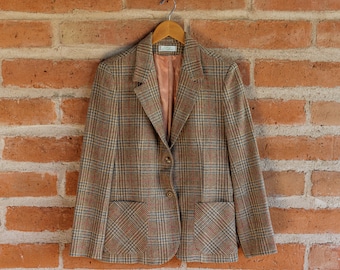 Veste blazer à carreaux en laine vintage des années 1960 - Taille Small