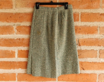 Vintage Handmade Green Wool Tweed Pencil Skirt - 1960s