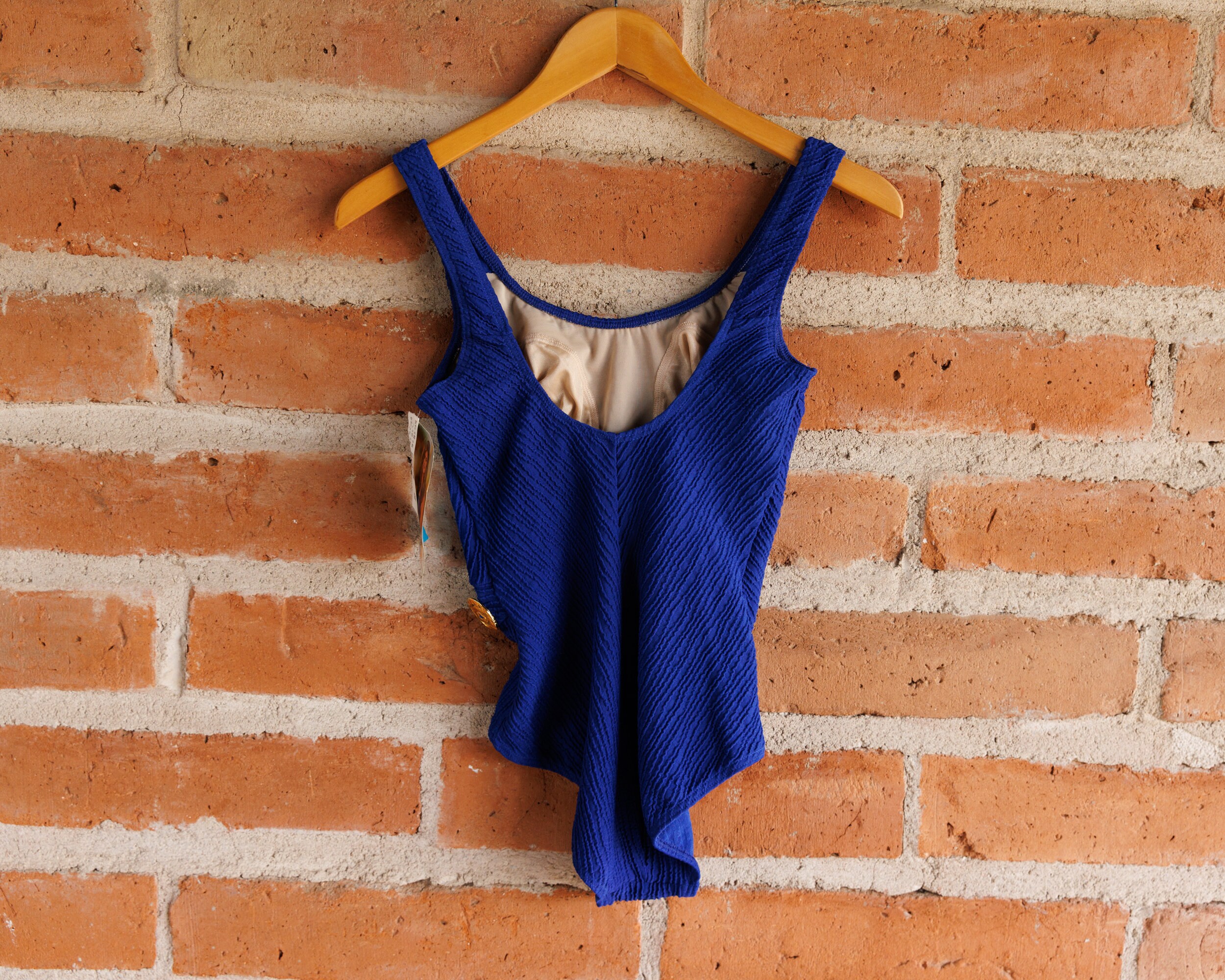shopoffthehighway Vintage Blue Kathy Ireland for Kmart Crinkle One Piece Bathing Suit Nwt