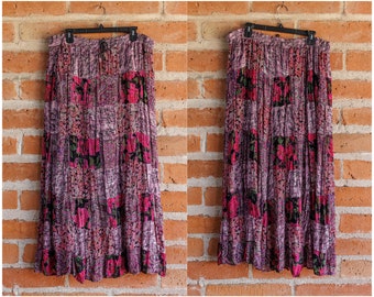 Vintage Y2K 90s Whimsigoth Bohemian Floral Rayon Maxi Skirt