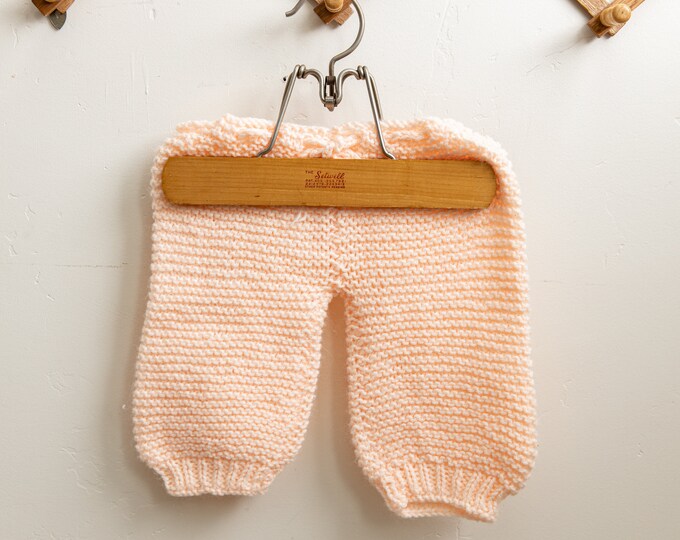 Vintage Handmade Knit Crochet Baby Peach Pink Drawstring Pants
