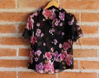 Vintage 90s Y2k Sheer Floral Blouse