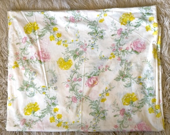 Vintage Pastel Roses Floral Twin Flat Sheet - Pink Yellow