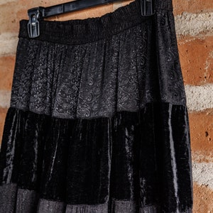 Vintage Y2K 90s Whimsigoth Grunge Black Velvet Paneled Skirt Maxi Midi image 3