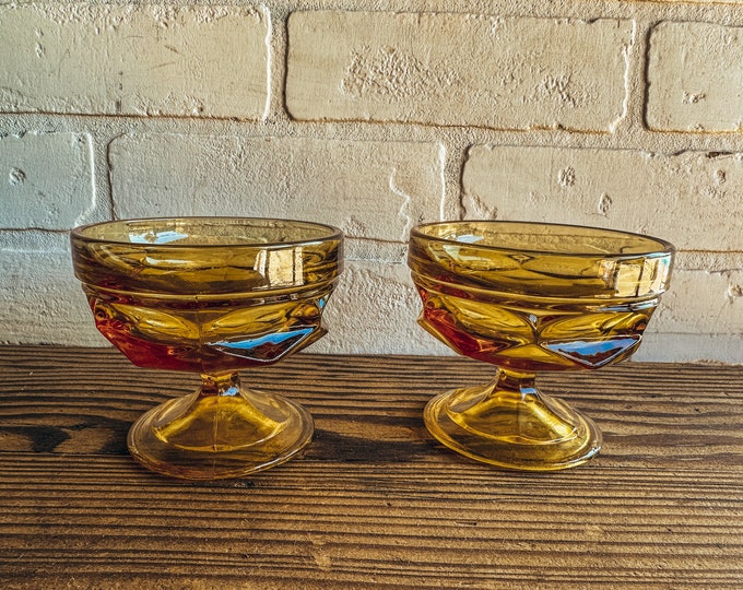 Set of 2 Vintage Amber Dessert Glasses