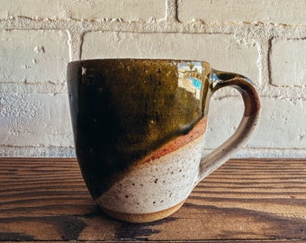 Vintage Green and Gray Stoneware Mug