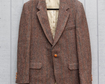 Vintage Stafford Harris Tweed Wool Herringbone Blazer - 80s 90s - 40R