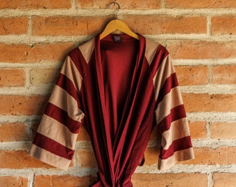 Vintage 70s Burgundy Striped Robe