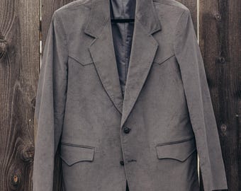 Vintage Gray Pioneer Wear Western Corduroy Blazer with Elbow Patches - Size 42