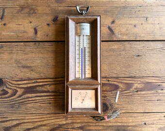 Vintage Springfield Mid Century MCM Faux Wood Thermometer Humidity Meter