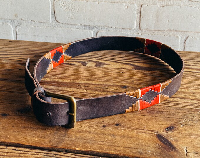 Vintage Black Southwestern Native American Stitched Leather Belt
