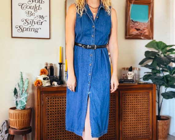 Sleeveless Denim Midi Shirt Dress