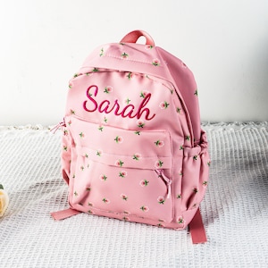 Custom Embroidery Strawberry Name Backpack, Personalized School Bag For Her, Toddler Name Backpack, Preschool Book Bag, Birthday Gifts