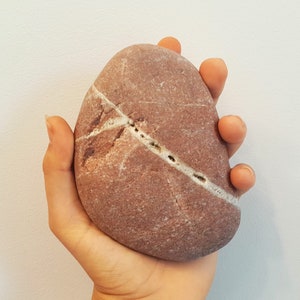 Unique wishing stone red purple with white lines Lucky stone Sustainable crafting Pebble art supplies Home decor sea stone Rock for aquarium