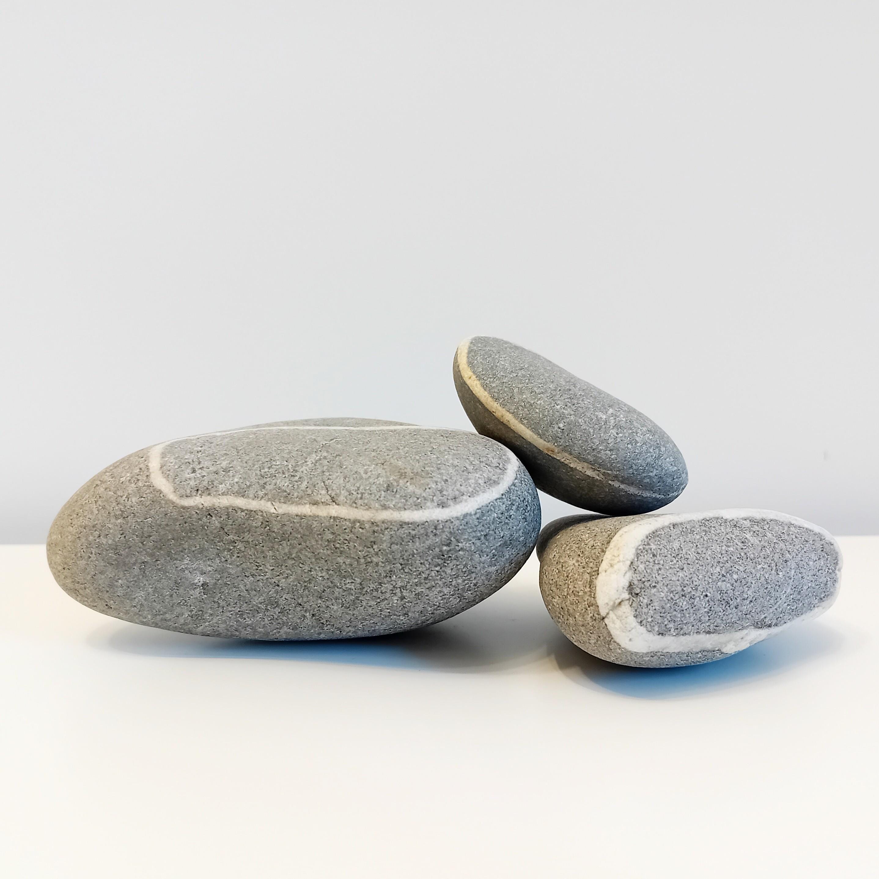 Unique Set of 3 Sea Stones Wishing Rocks With White Lines Circles Lucky ...