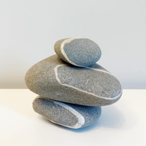 Rare set of 3 sea stones wishing rocks with white lines circles Lucky stones Home decor stones Pebble art supplies Stacking rocks Amulets