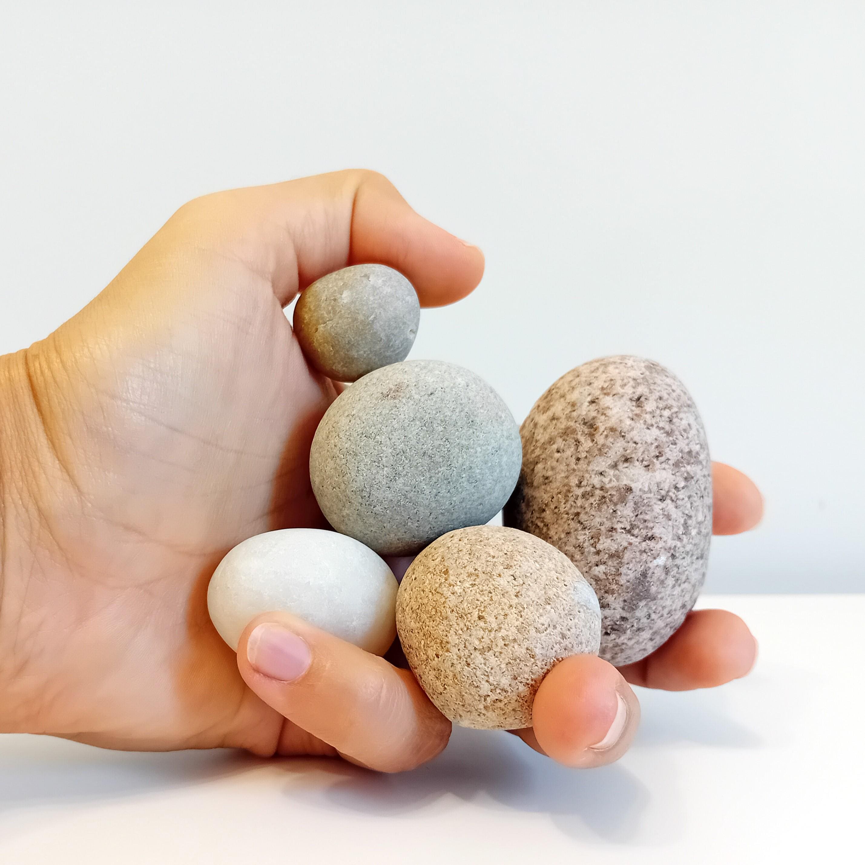 丸型と卵型の石5個のユニークなセット。家庭の装飾用の石。自然に削