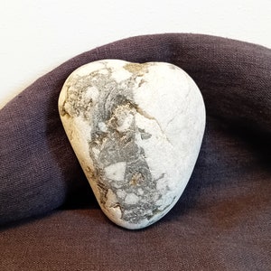 Rare heart two color stone Natural formed Lucky stone Pebble art supplies Home decor Sustainable crafting stone Grey with white quartz