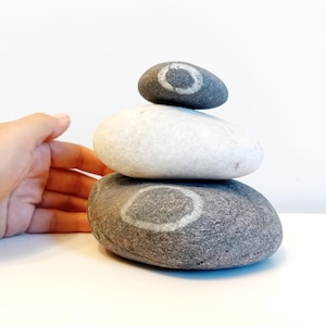 Rare set of 3 sea stones wishing rocks with white lines circles and white quartz stone Lucky stones Home decor stones Pebble art supplies