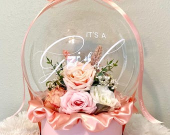 Personalized Unique Gender Reveal Bubble Balloon, Handmade Flowers Bouquet for Baby Shower