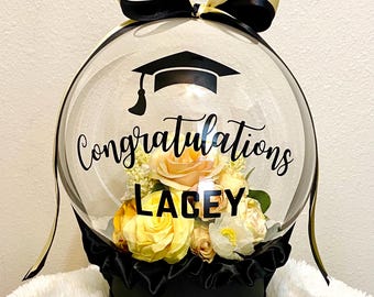 Personalized Graduation Balloon Gift: Handmade Floral Arrangement - Etsy