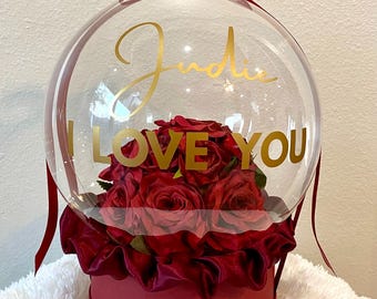 Personalized Girlfriend - Fiancé - Wife Gift, Handmade Unique Red Flowers Bouquet, Bubble Balloon Gift for Her