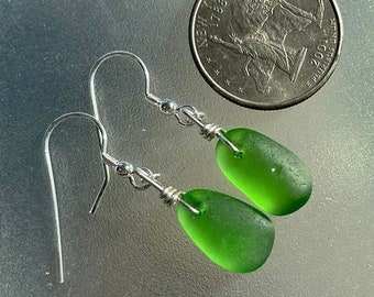 Handcrafted Sterling Silver Green Sea Glass Earrings