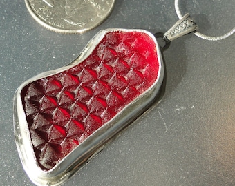 Beautiful red Sea Glass Sterling Silver Bezel Set Necklace