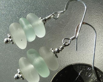 Handcrafted Sterling Silver Seafoam & White Sea Glass Earrings