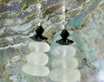 Handcrafted Sterling Silver Snowman Sea Glass Earrings