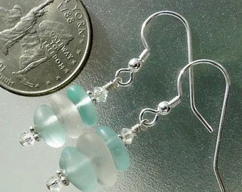 Handcrafted Sterling Silver Aqua & White Sea Glass Earrings