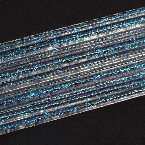 Silver Blue Dichroic Glass Stringers for Lampwork cased in Double Helix Zephyr clear COE 104