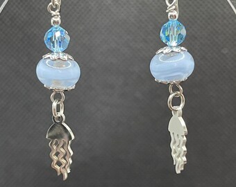Sparkling Lampwork Bead and Stainless Steel Jellyfish Earrings SRA