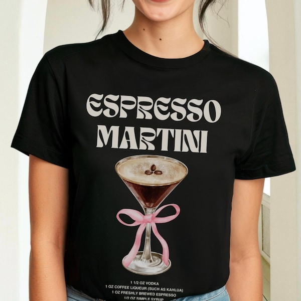 Espresso Martini Bow Organic Ring Spun Cotton Shirt Black Oversized Relaxed Fit T-shirt Ingredients Cocktail Coquette Top