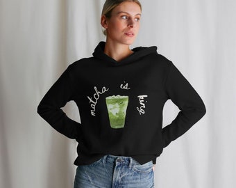 Matcha Is King Hoodie - Black Organic Cotton Oversized Jumper Pullover