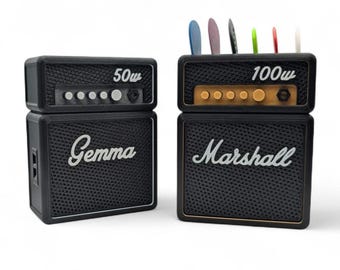 Personalized Mini Amp Guitar Pick Display and storage Box: Musical Gift with Magnetic Door