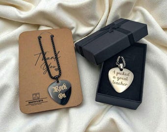 Personalized Guitar Pick Necklace - Stainless Steel Custom Engraved Gift