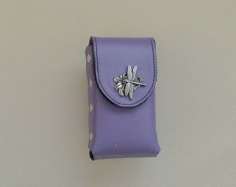 Lavender Leather Cigarette Case, Dragonfly Cigarette Case, 100mm Cigarette Case