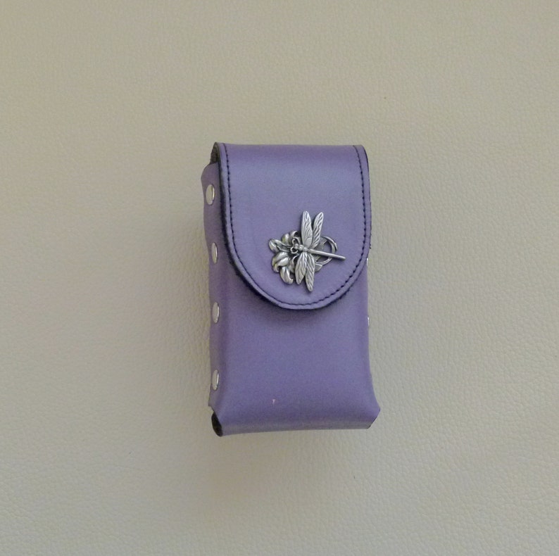 Lavender Leather Cigarette Case, Dragonfly Cigarette Case, 100mm Cigarette Case image 1