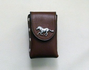 Brown Leather Cigarette Case,  Horse Cigarette Case,  100 mm Leather Cigarette Case