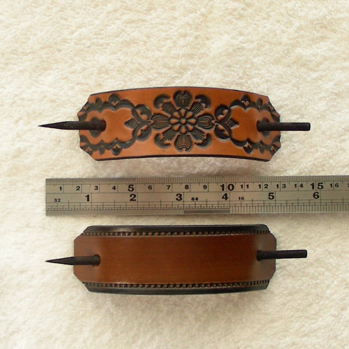 Retro Leather Barrettes With Sticks Hippie Barrettes Leather Etsy