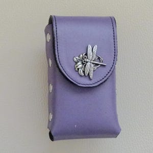 Purple Leather Cigarette Case, Dragonfly Cigarette Case, 100mm Cigarette Case