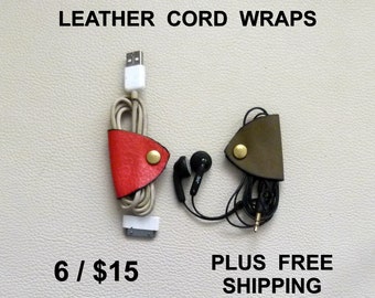 Leather Cord Wraps, Cord Tacos,  Cable Wraps, Earbud Wraps,  Leather Cable Keepers,  Cord Keepers, Leather Cable Ties