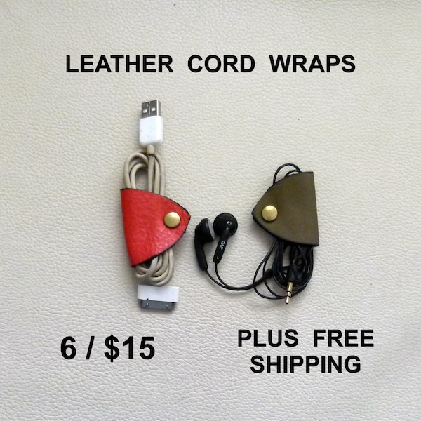 Leather Cord Wraps, Cord Tacos,  Cable Wraps, Earbud Wraps,  Leather Cable Keepers,  Cord Keepers, Leather Cable Ties