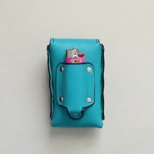 Turquoise Leather Cigarette Case with Tree Frog Decoration image 4